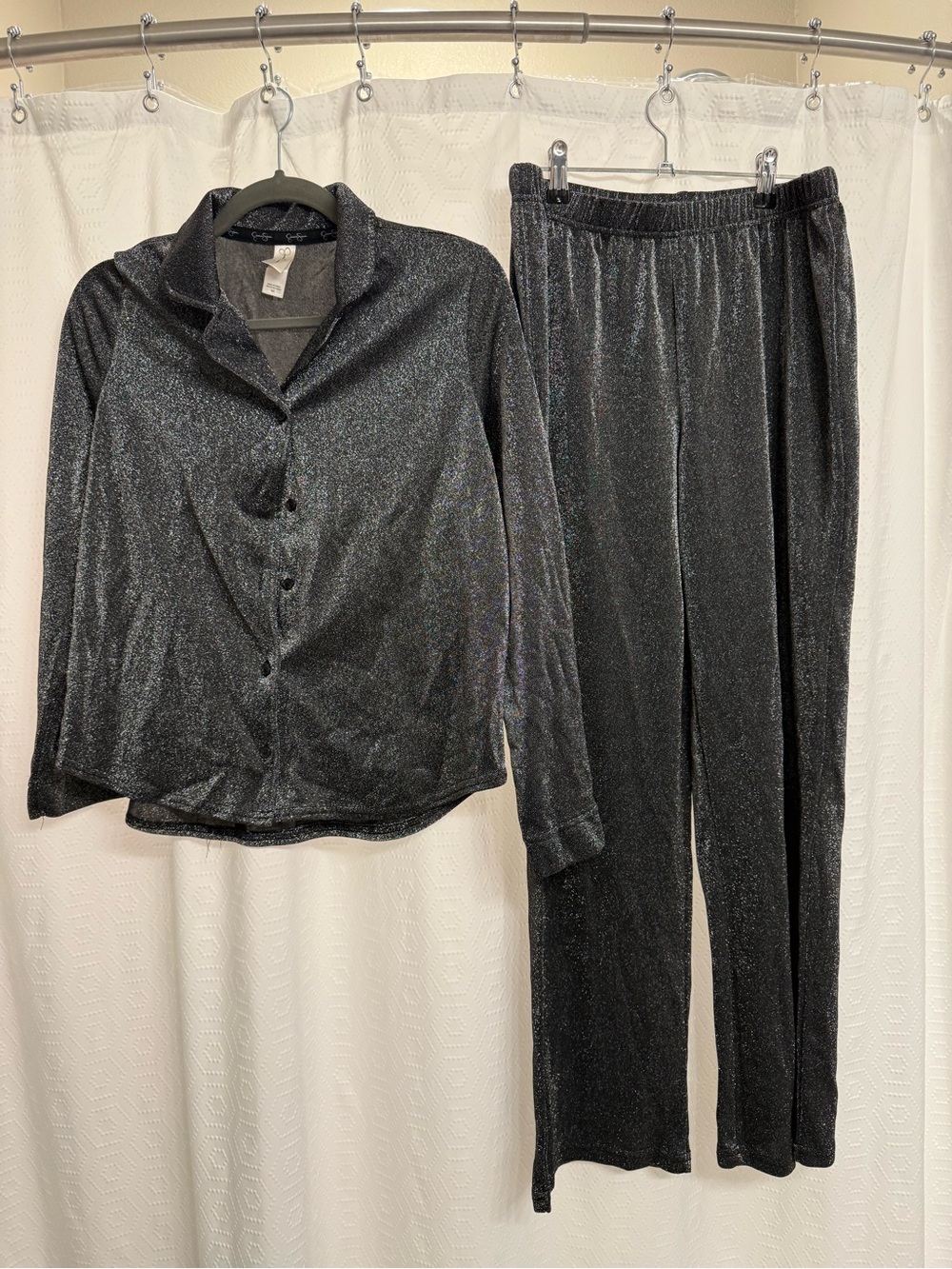 Jessica Simpson Shimmering Black Button-Front Pajama Set